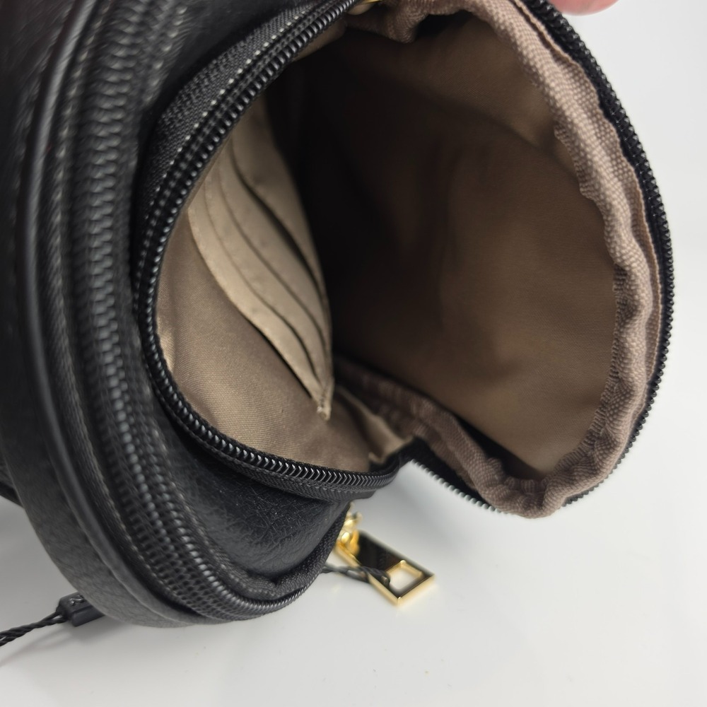 Bostanten NWT Black Leather‎ Sling Crossbody Bag Chevron Strap Gold Hardware - Picture 6 of 10